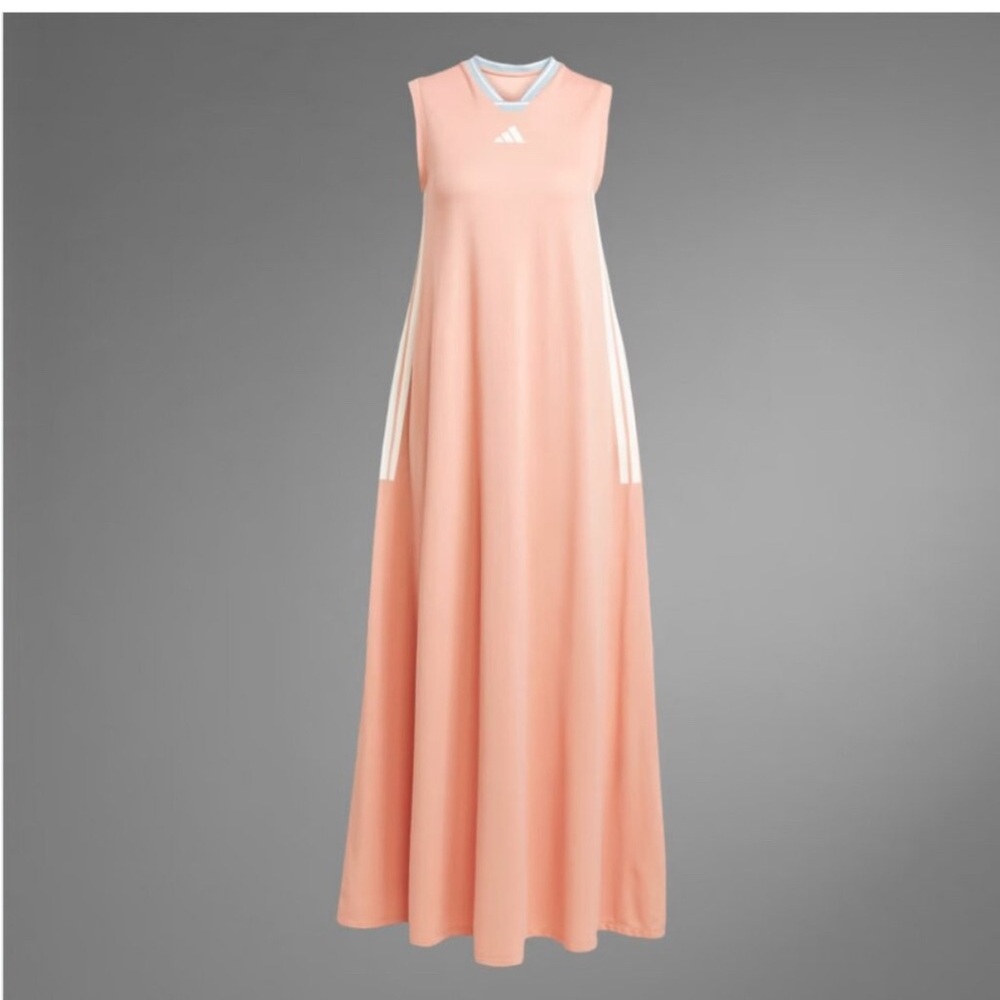 Adidas Tiro Cut 3-Stripes Soft Mesh Long Maxi Dress Size 2X Peach Pink Pockets